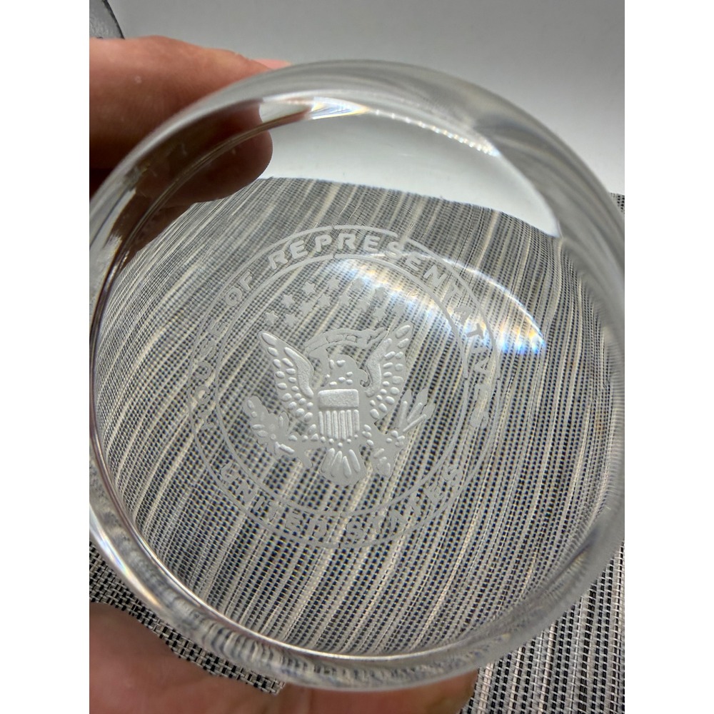 US House of Representatives Glass Paperweight Etched Great Seal 3.5 Inch Clear - Picture 9 of 13